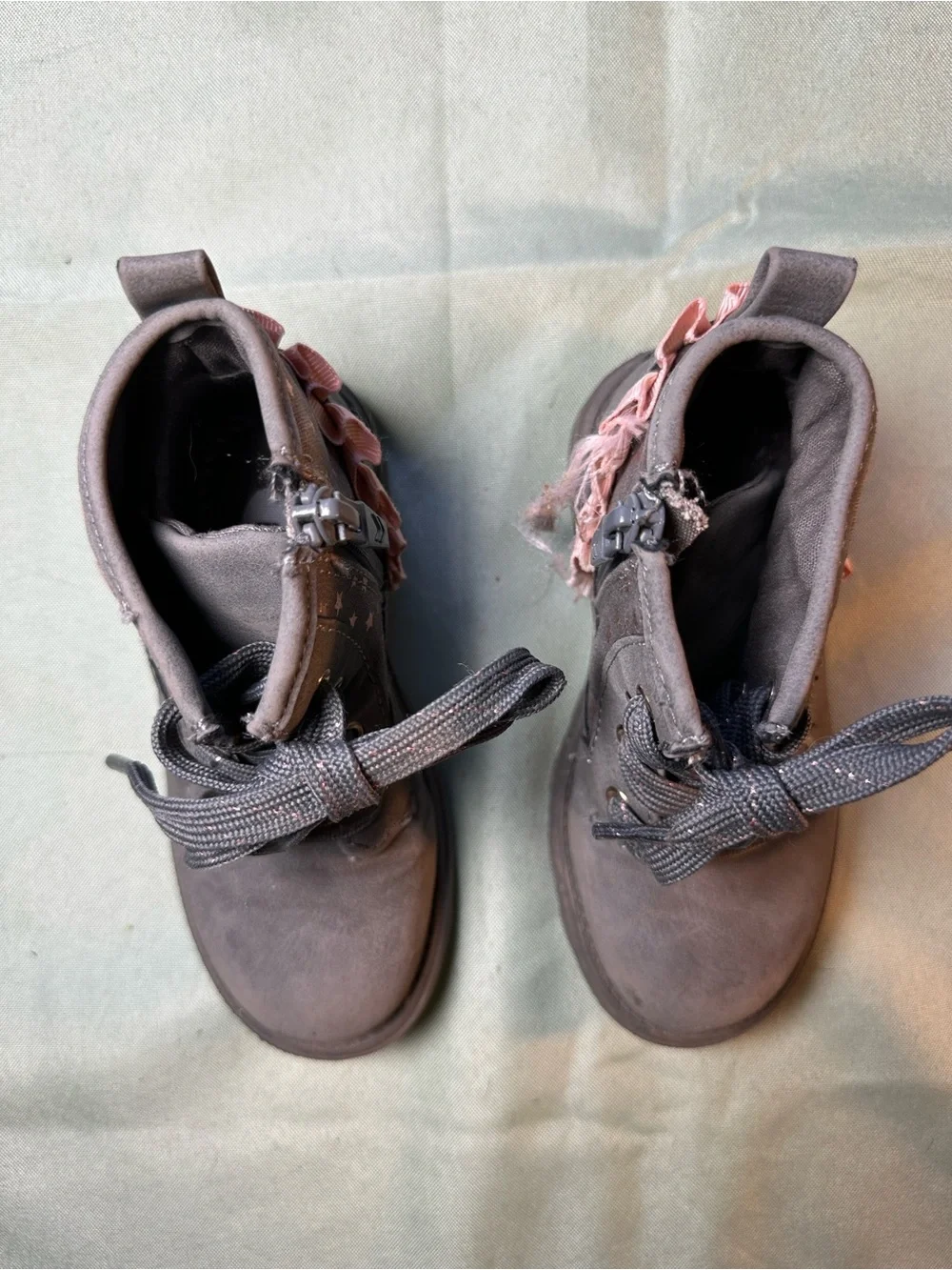 Dr. Scholl's Gray Kids Lace-Up Ankle Boots with Pink Trim